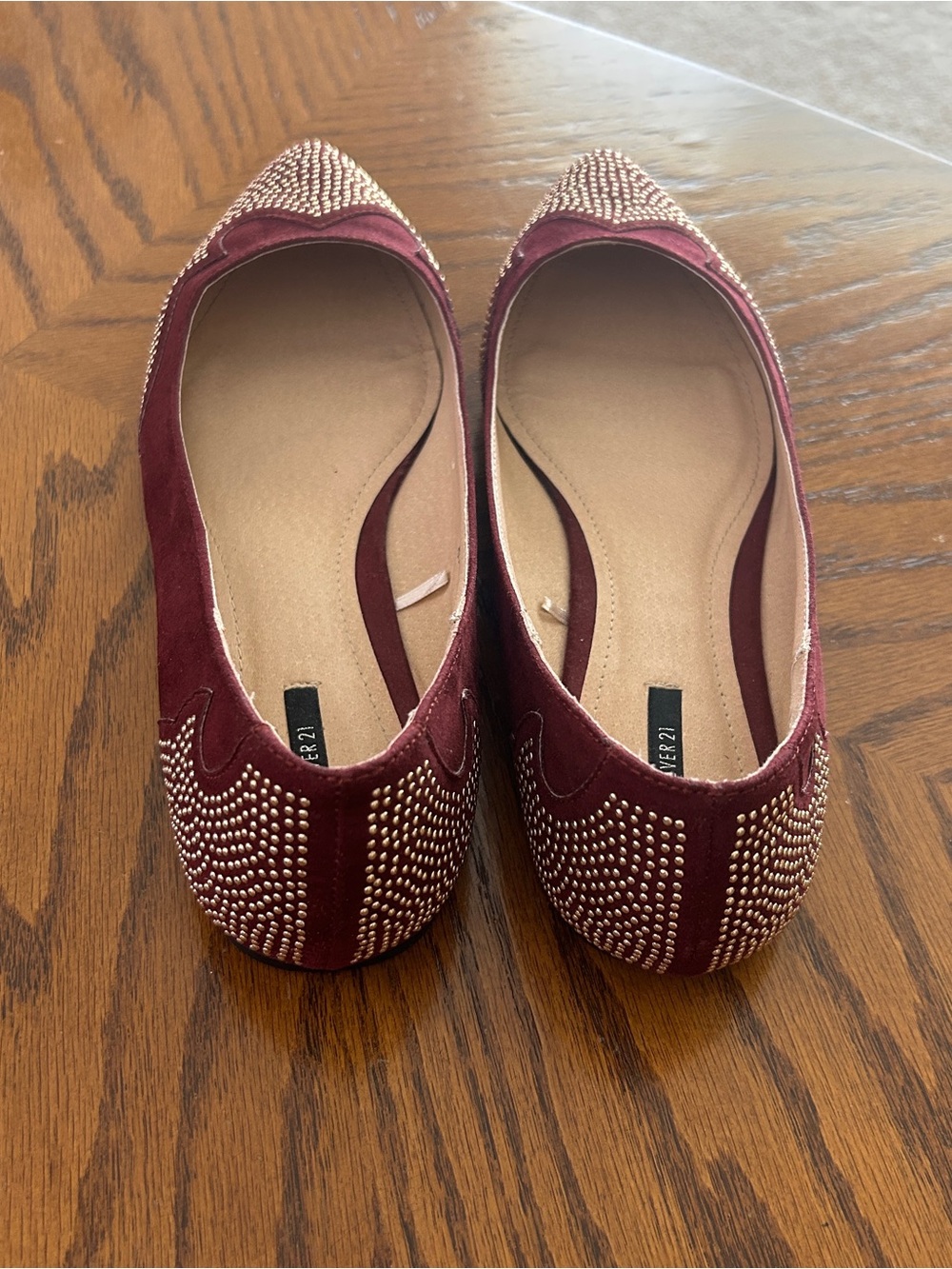 FOREVER 21 Burgundy Studded Ballet Flats - Picture 2 of 10